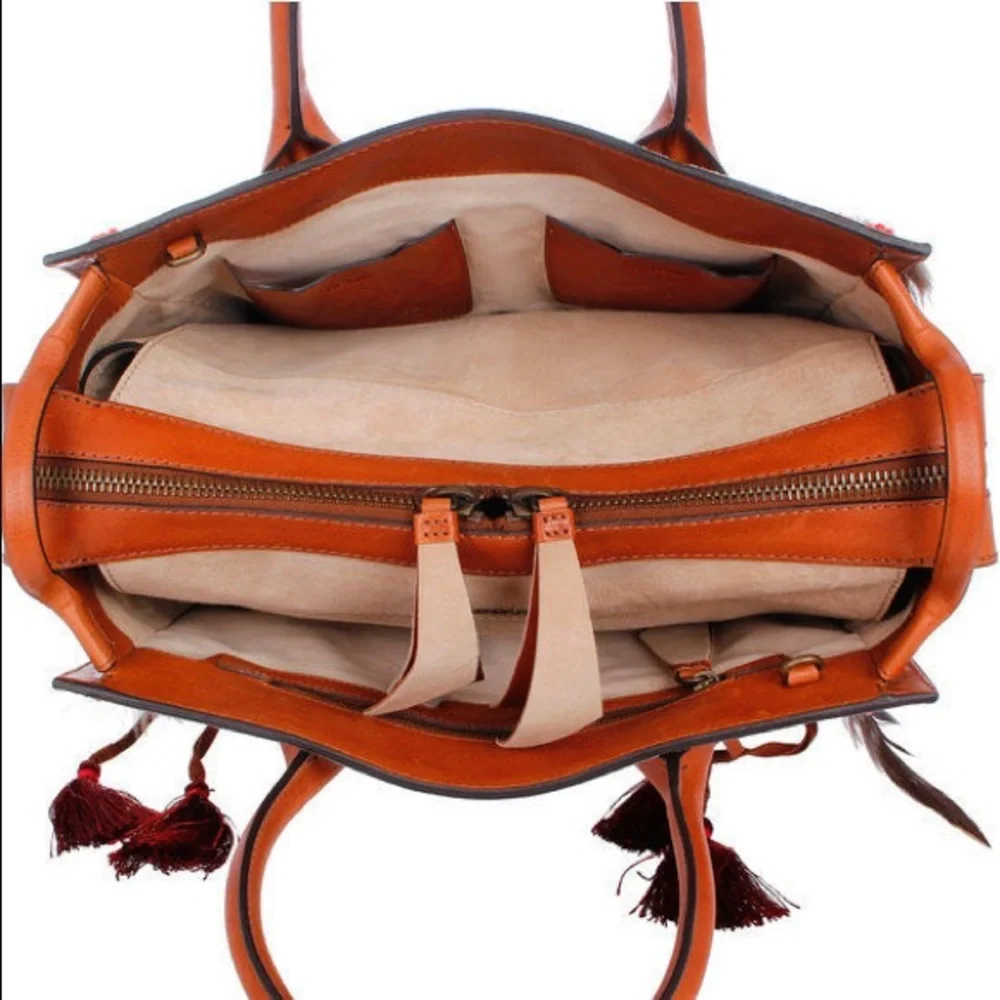 DSQUARED2 | Boho Fringe Feather Embroidered Leather Suede Tote Shoulder Bag - Picture 4 of 15